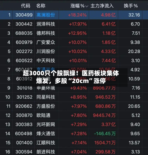 超3000只个股飘绿！医药板块集体爆发，多股“20cm	”涨停-第2张图片