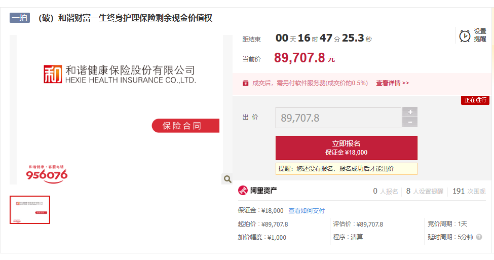 保单被摆上拍卖台！按照现金价值起拍